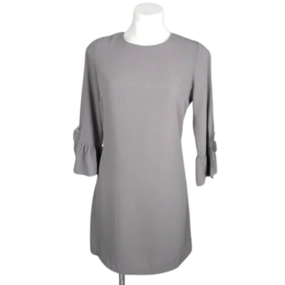 ESLEY Gray Flounce / Bell Sleeve Dress Size Small